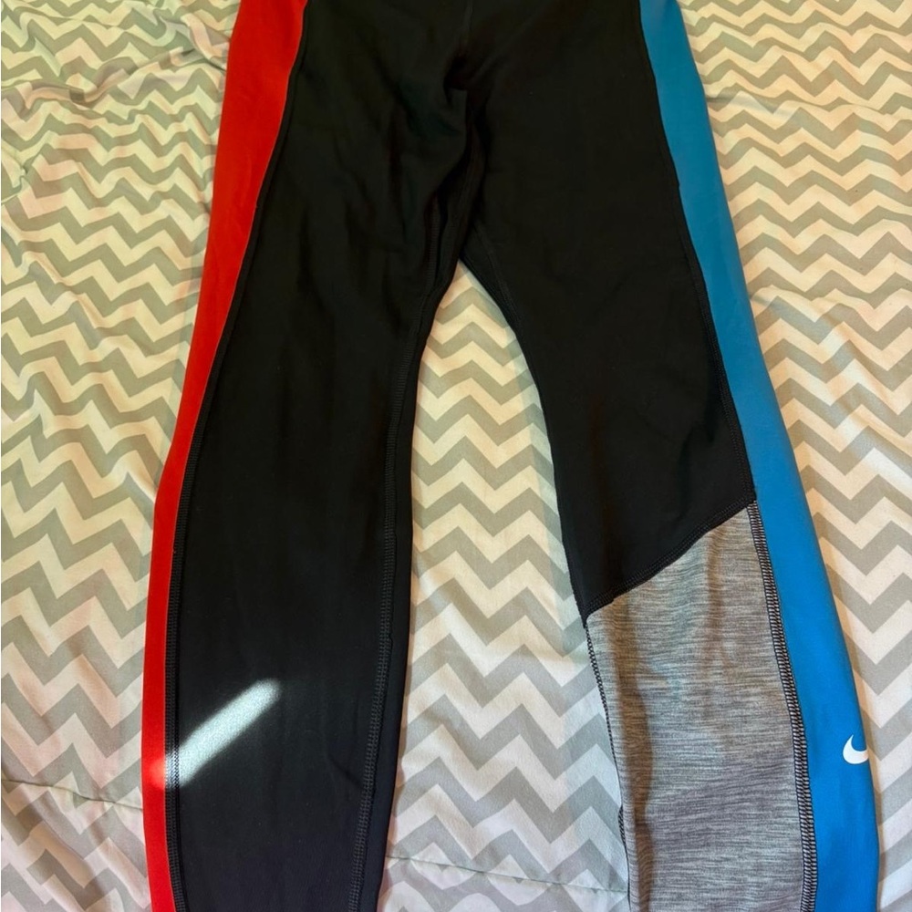Nike Kids Black Leggings with Red and Blue Accents